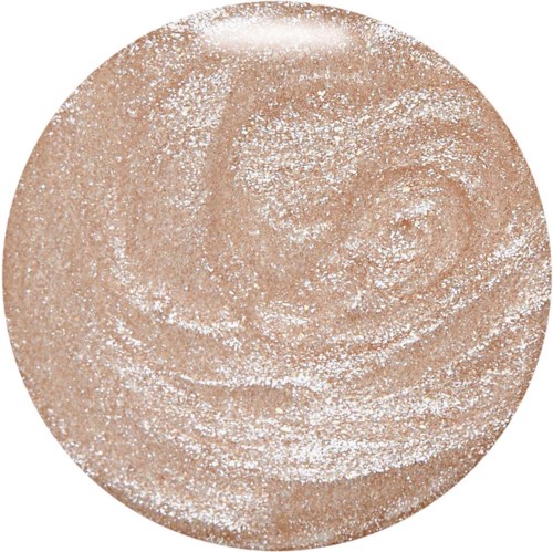 En rund, täckt makeup-highlighter med glittrig, skimrande yta och virvlande mönster.