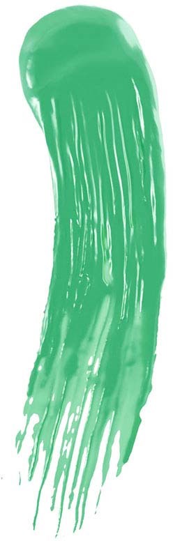 A green brush stroke with a rounded top and long, streaky tail.