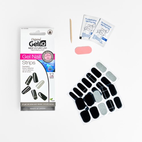 Nagellakstrepen en gelnagelsysteem voor aanbrengen en decoreren van nagels.