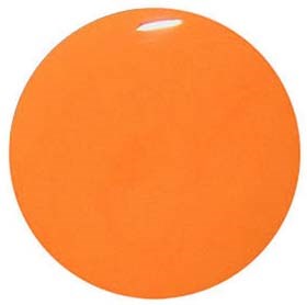 Ett runt orange föremål med glänsande yta och en liten vit reflektion. Inga andra detaljer syns.
