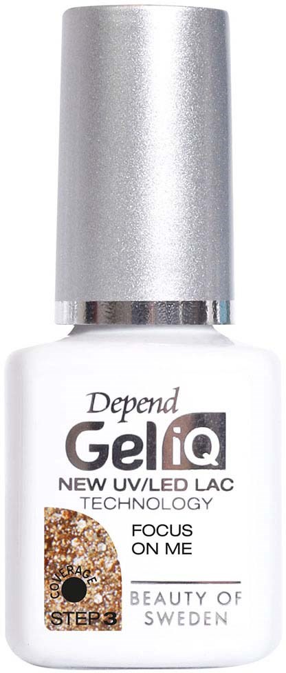 Een witte fles met een zilveren dop, gemerkt GellQ, bevordert UV/LED nagellak technologie voor schoonheid uit Zweden.