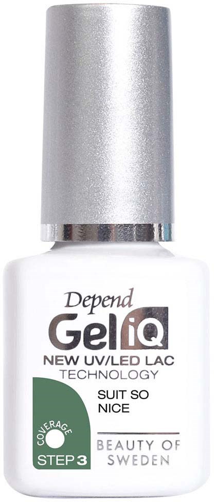 A white bottle labeled 'GeliQ' with a silver cap, containing nail polish with UV/LED technology.