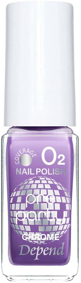 Lilla neglelakkflaske med hvit lokk, merket "O2", "nagellakk" og "Depend".