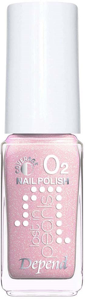 Rosa nagellackflaska med vit lock, märkt "Depend" och "O2" för vardagsbruk.