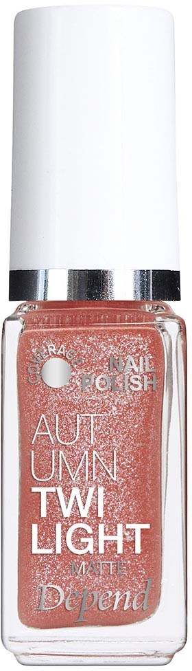 Nagellacksflaska med ljus rosa glittrig färg och vit cap, märkt "Ultimate TWi Light" av Depend.
