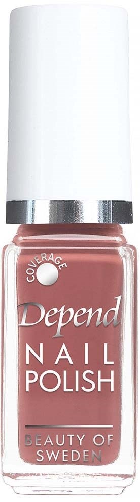En rosa nagellackflaska märkt Depend, med vit kork och silverband, från Sverige.