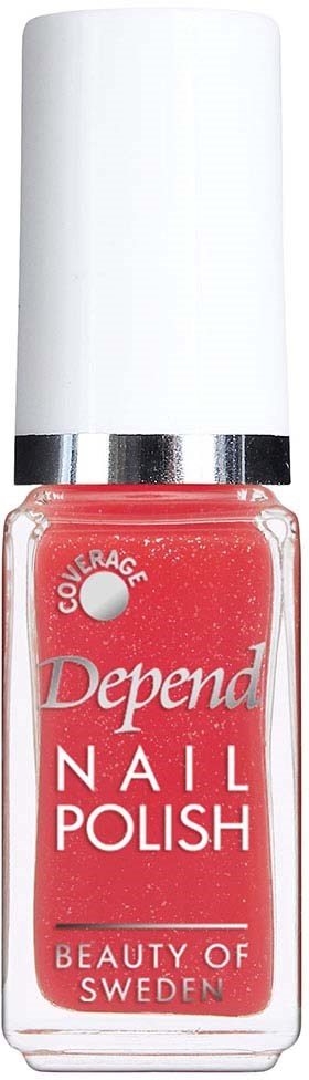 A bottle of Depend Nail Polish in red with a white cap, labeled as 'Cover Rage' and 'Beauty of Sweden.'