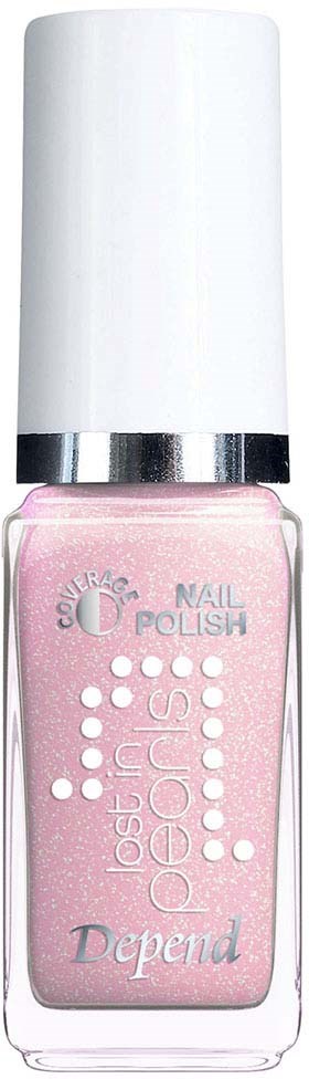En rosa nagellackflaska med vit kork och silverband, märkt "Depend" och "SOS".