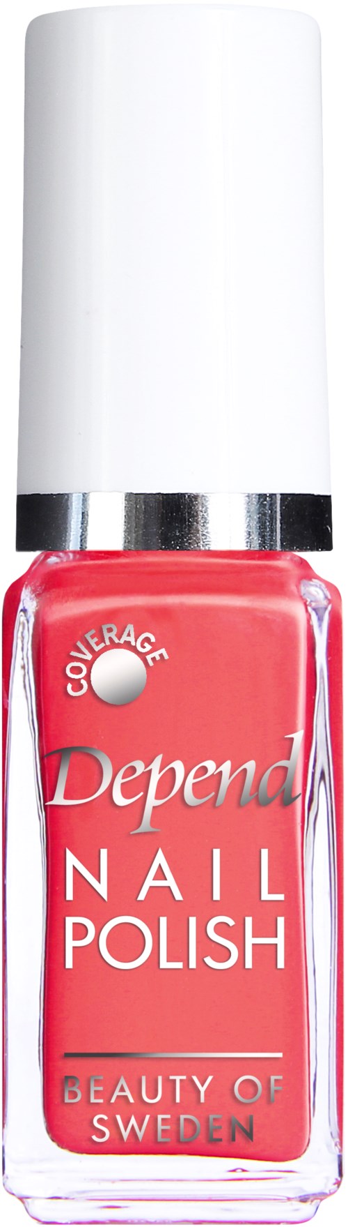 En flaska rosa nagellack med vit topp och silverring, märkt 'Depend Nail Polish' från Sverige.