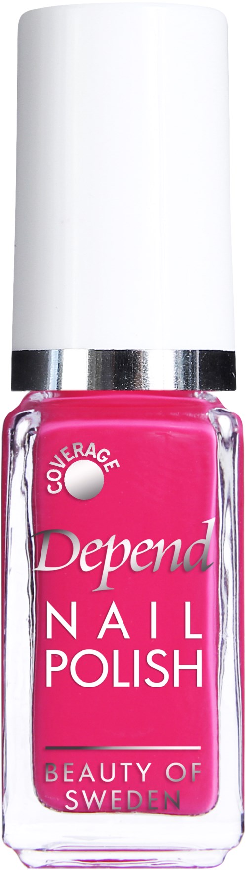 Rosa nagellackflaska med vit kork, märkt "Depend Nail Polish" från Sverige.