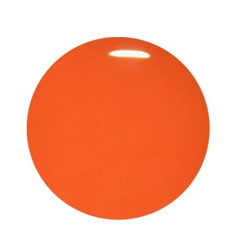 En ljus orange boll med ett litet vitt öppning upptill.