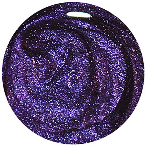 En cirkulär glitterfärgad lila yta med ett glänsande, texturerat, stjärnliknande mönster som reflekterar ljus.