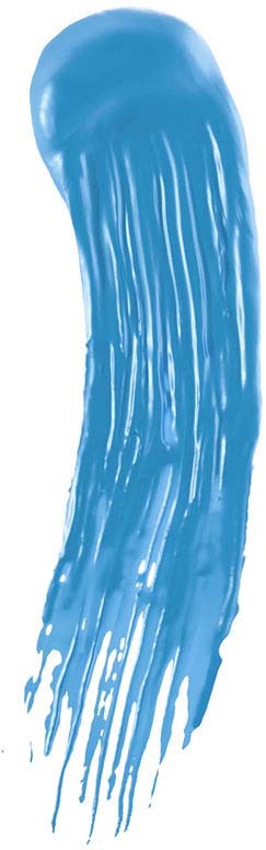 Blauwe penseelstreek met lange, vloeiende haren op een witte achtergrond.
