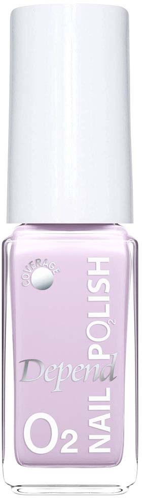 Kleine fles met lichtpaarse nagellak, witte dop, gemarkeerd 'HISTO' en 'O2'.