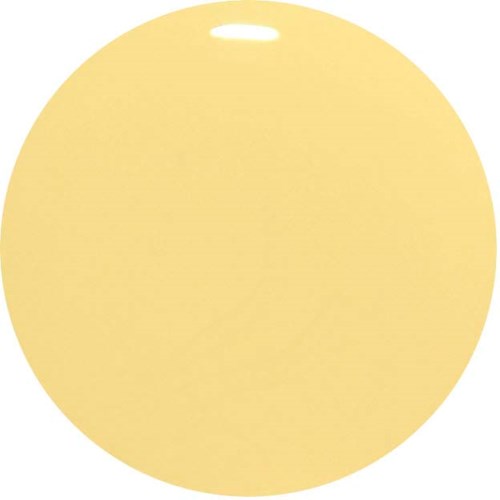 En gul presentlåda med ett vitt band på toppen, rund form och enkel design.