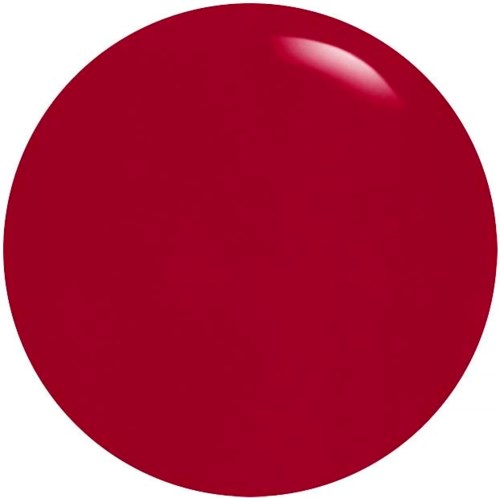 En stor röd cirkel med glänsande yta och en liten reflekterande fläck.
