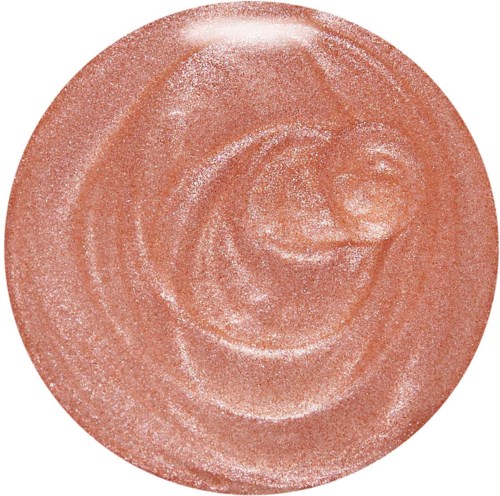 En rund, rosaaktig, glittrig makeup blush med ett virvlat mönster.