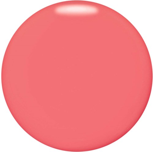 En stor, rund, rosa knapp med glänsande yta och en lätt reflektion upptill.