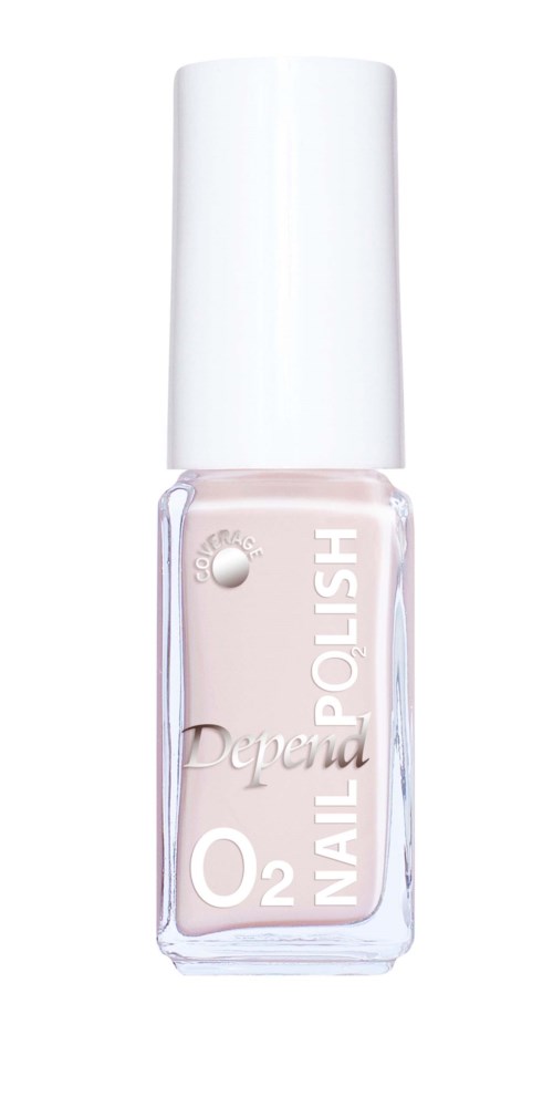 En liten flaska med ljus rosa nagellack och vit lock. Etiketten säger 'POLISH' och 'O2 Nail'.