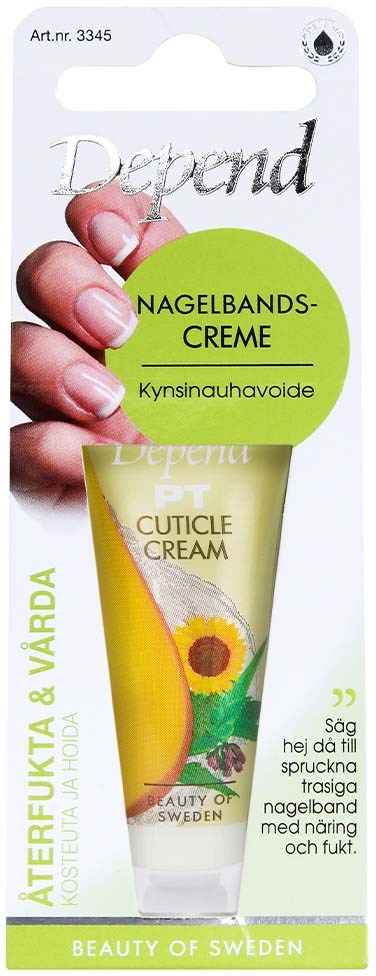 Nagellandskräm i tub med solrosbild, för torra och spruckna naglar. Innehåller inga skadliga ämnen.