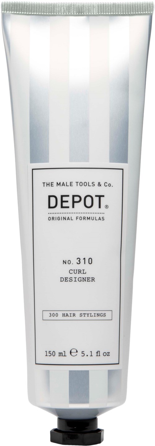 En sølv og hvit tube merket DEPOT, inneholder hårstyling for krøller, fra The Male Tools & Co.
