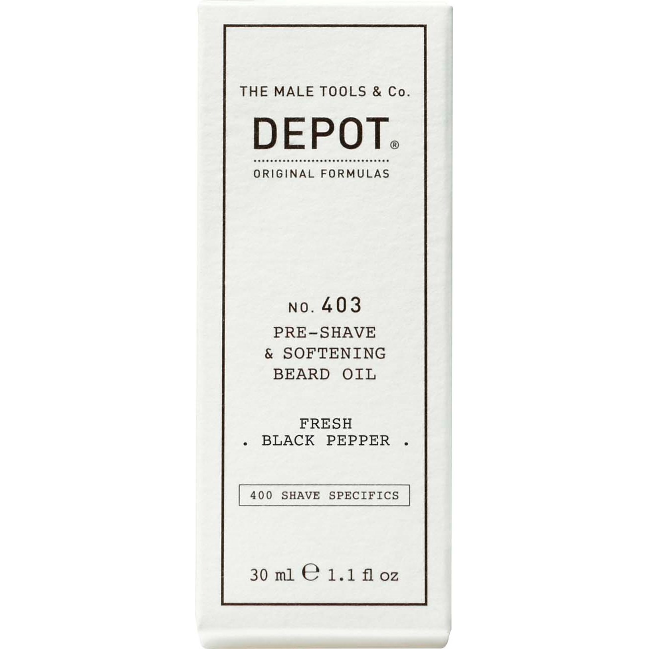 Läs mer om DEPOT MALE TOOLS No. 403 Pre-Shave & Soft. Beard Oil Fresh Black Peppe