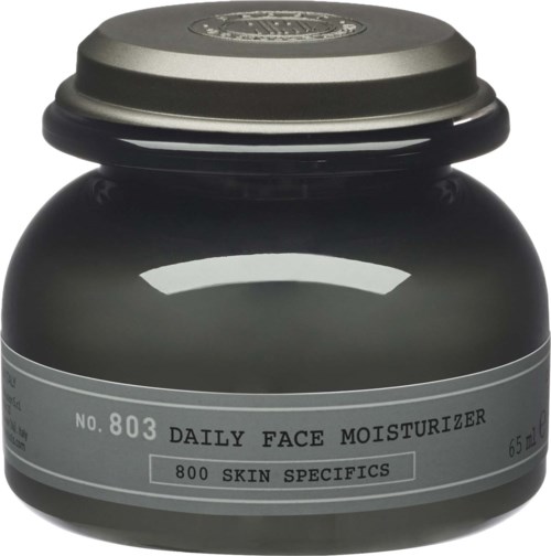 En burk märkt 'Daily Face Moisturizer' med 800 hudspecifika, svart med ett grått etikett, innehåller 65 gram.