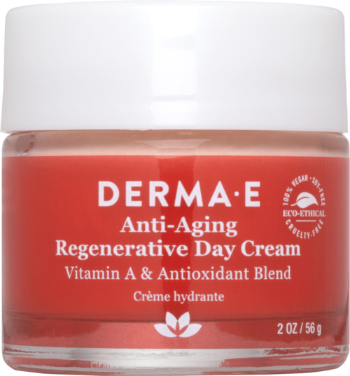 Container van Derma-E Anti-Aging Regenerative Day Cream met vitamine A en antioxidanten.