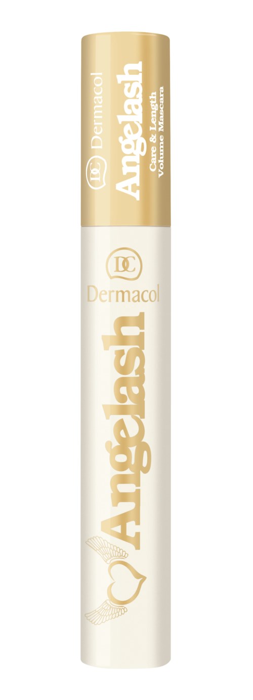 A white and gold cylindrical tube with text for Dermacol Angelblush lip gloss.