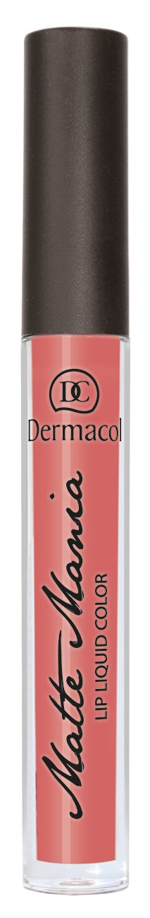 En rosa läppfärg i flytande form med svart lock och märkning som säger DM Dermacol Matte Mono.