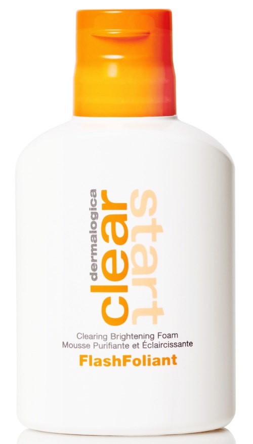 A white bottle with orange cap, labeled 'dermash clearer' and 'Flash Foliant,' for skin brightening.