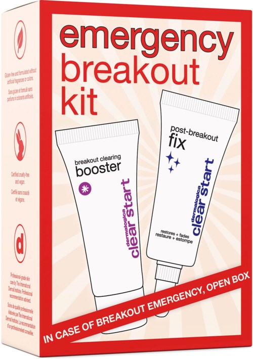 Pudełko oznaczone 'Emergency Breakout Kit' zawiera dwa małe tubki na sytuacje awaryjne.
