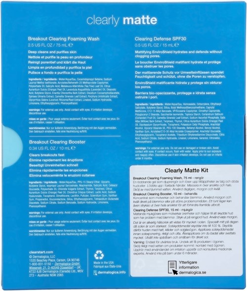 En blå medicinsk produktæske med tekst om skumvask og beskyttelse, herunder instruktioner og ingredienser.