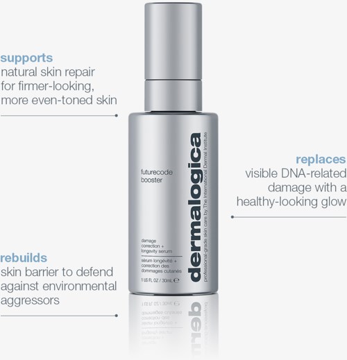 A skincare serum bottle designed to fix skin, rebuild it, and support natural skin repair.
