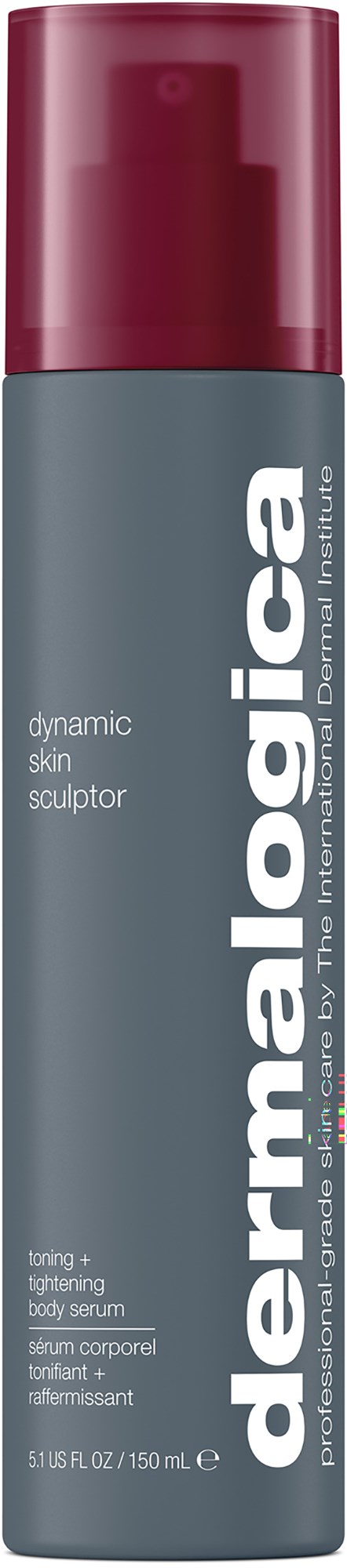 Harmaa pullo, jossa punainen kansi, merkinnät 'dermalogica' ja 'dynamic skin sculptor' ihonhoitoon.