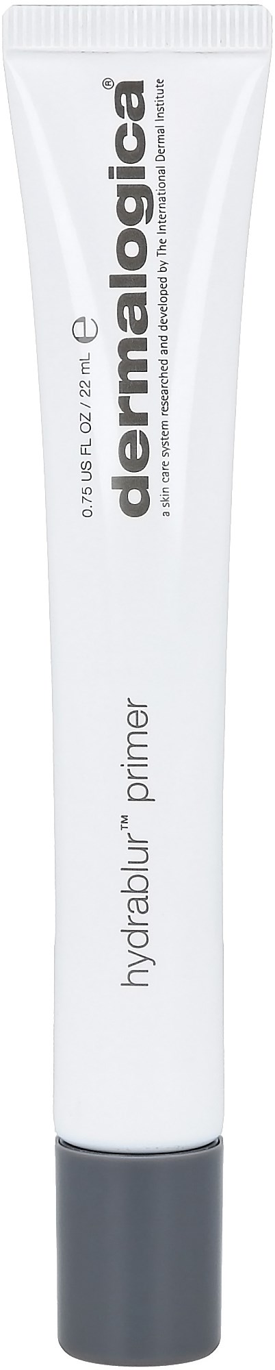 En hvit tube med grå lokk, merket 'dermalogica' og 'hydra blur primer'.