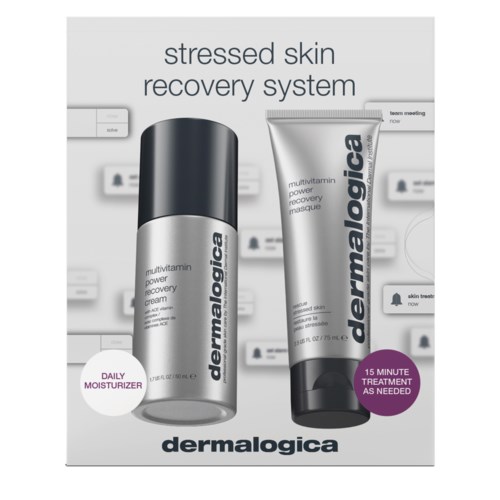 To hudpleieprodukter, en spray og en tube, for å gi stresset hud bedring. De er merket Dermalogica med løfte om 15-minutters behandling.