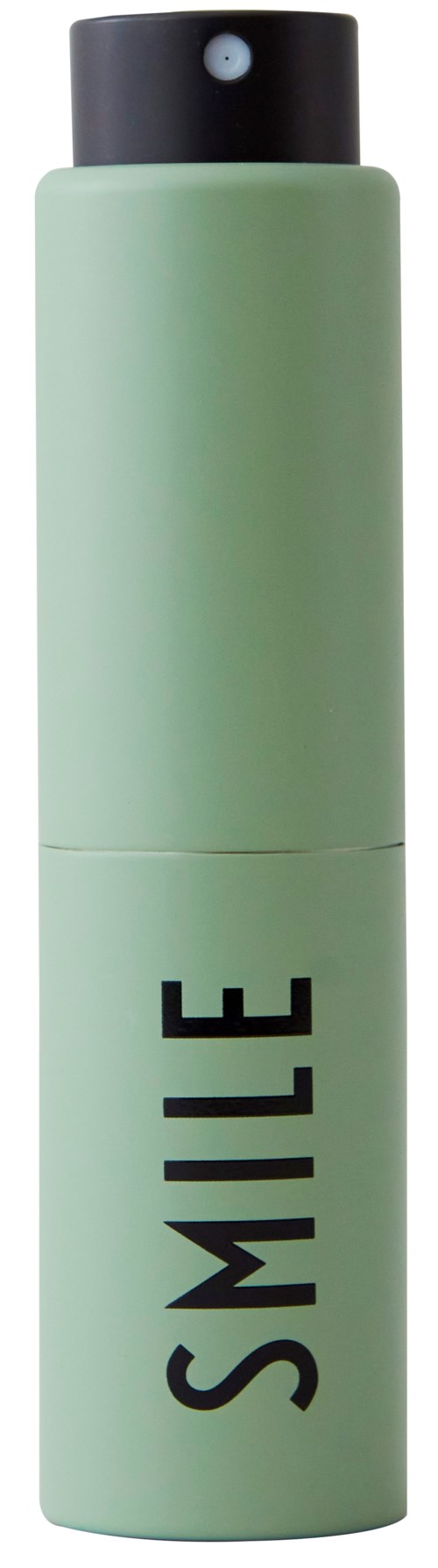 A tall, light green container with the word 'SMILE' written vertically on it and a black cap.
