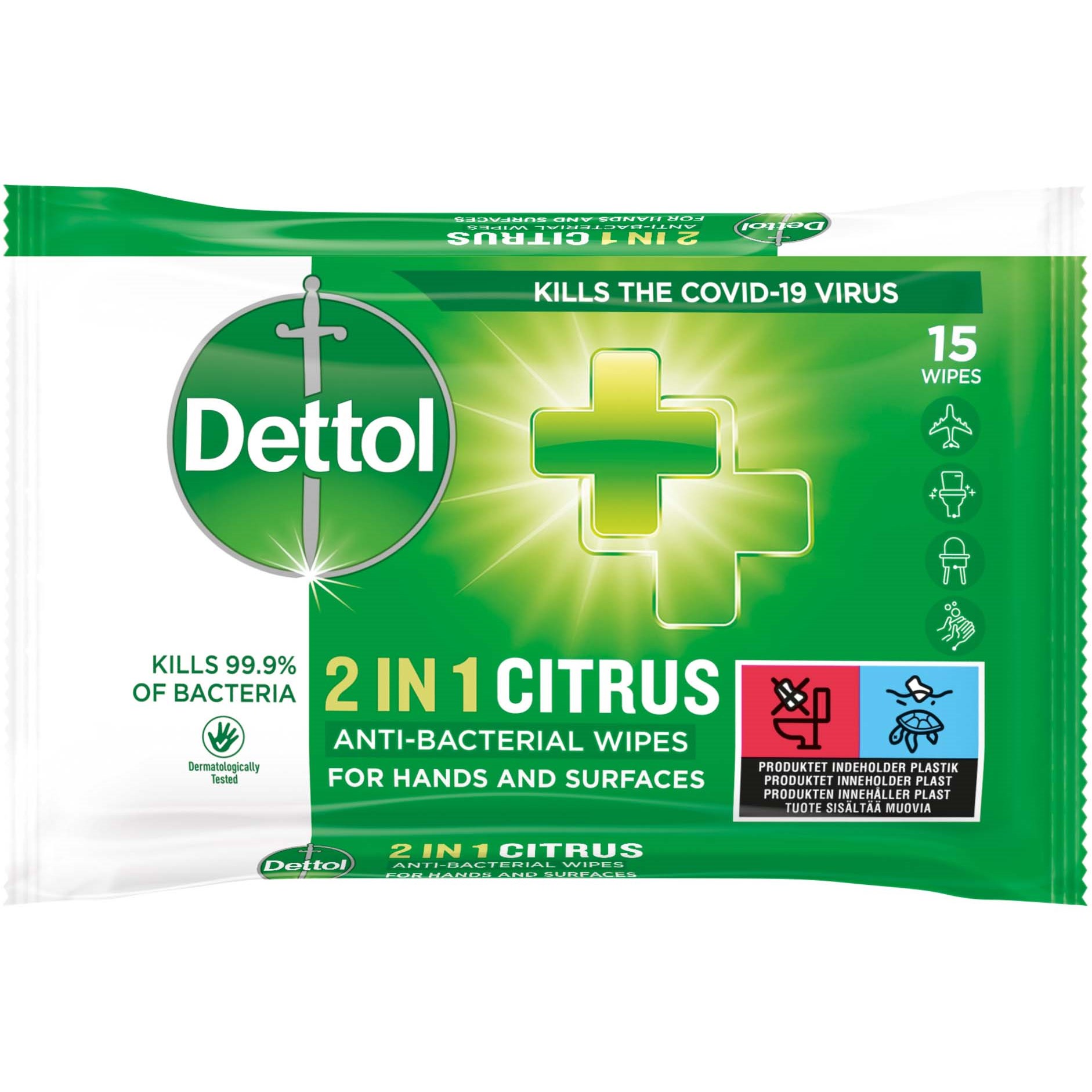 Läs mer om Dettol 2in1 Anti-Bacterial Wipes For Hand And Surfaces 15 st