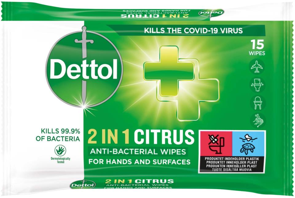 Dettol 2in1 Anti Bacterial Wipes For Hand And Surfaces 15 St Lyko dettol-2in1-anti-bacterial-wipes-for-hand-and-surfaces-15-st-lyko
