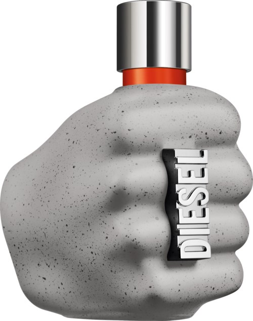 Handförmiger Behälter mit Diesel-Logo, sieht aus wie eine Faust, die eine Flasche hält.