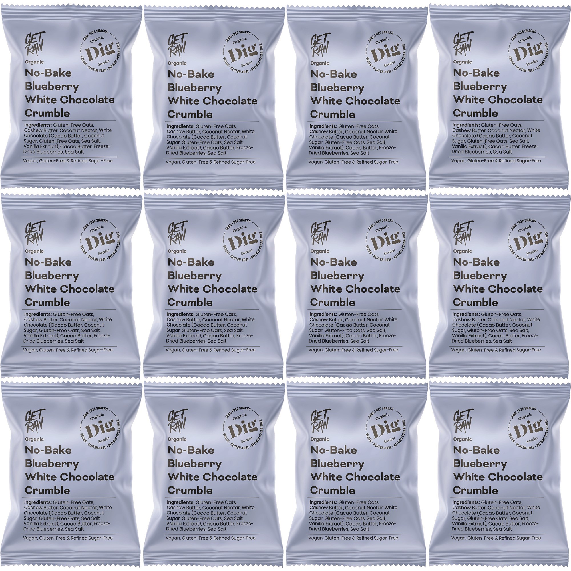 Läs mer om Dig GET RAW No-Bake Blueberry White Chocolate Crumble 12 x 35g