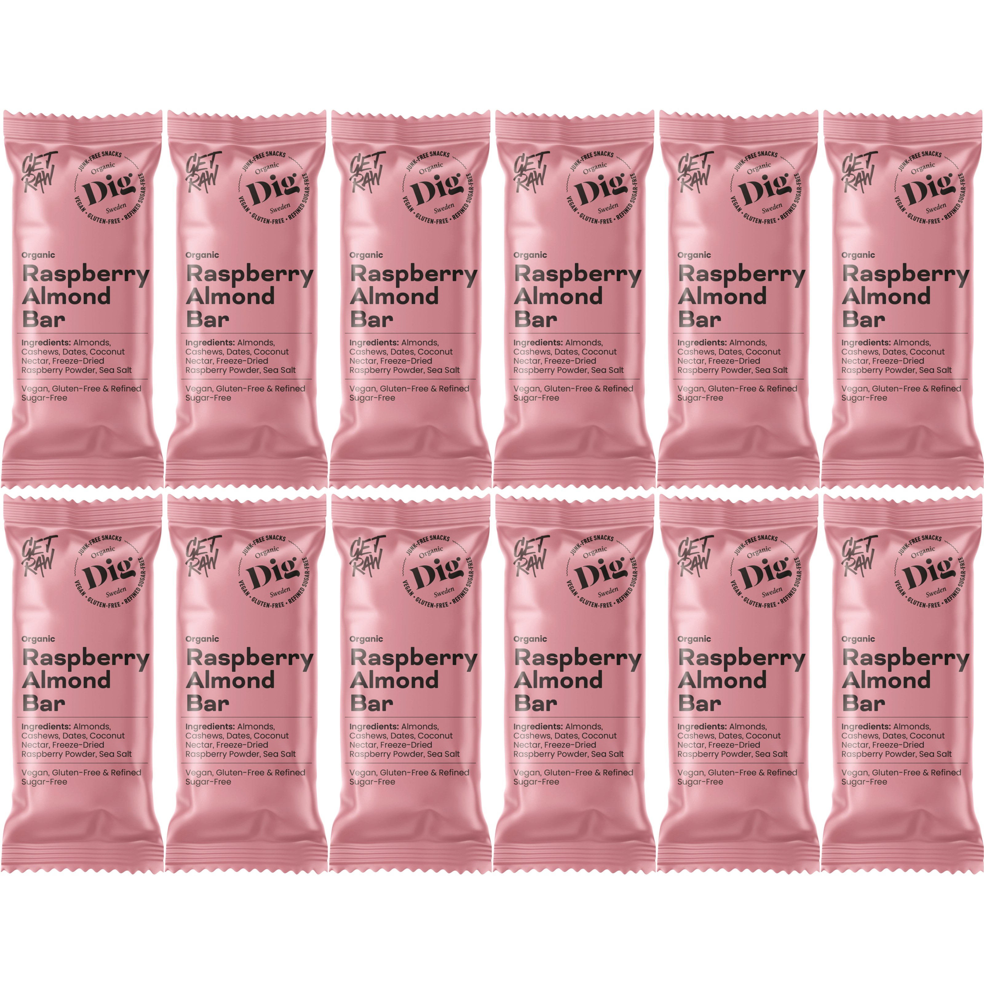 Dig GET RAW Organic Raspberry Almond Bar 12 x 42g