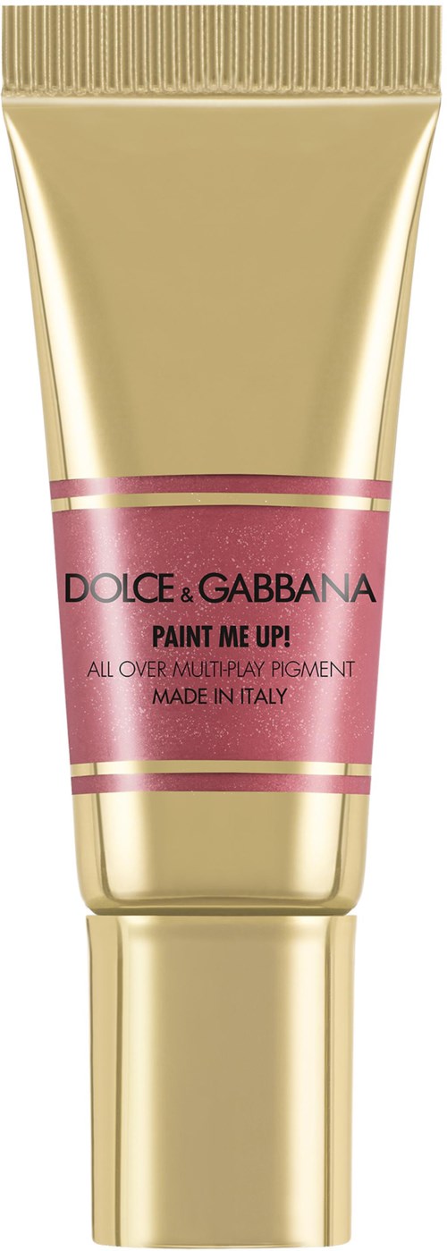 Guld- og pink tube af Dolce & Gabbana Paint Me Up makeupprodukt, lavet i Italien.