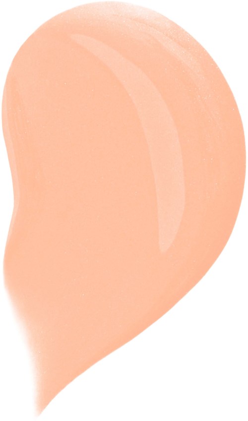 A peach-colored makeup sponge with a teardrop shape and smooth texture.