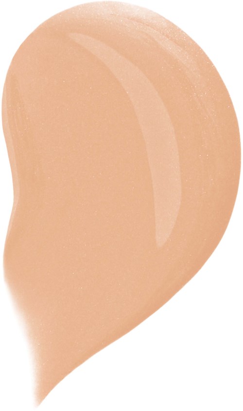 A beige teardrop-shaped makeup sponge with a smooth surface and slight shine.