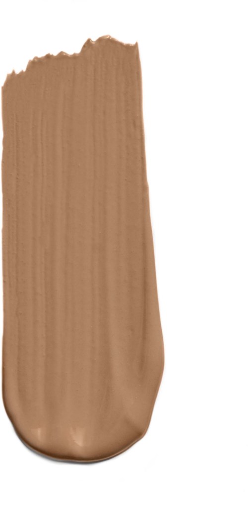 En prøve av beige eller lysebrun sminke eller grunnfarge. Den viser fargen og teksturen til produktet.