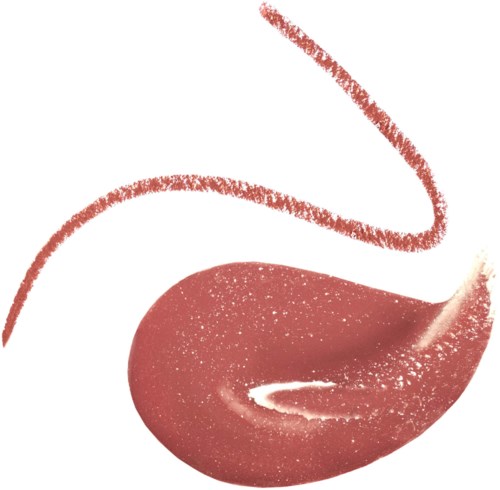 En sminkebørste og en naken leppestift med lett shimmer, enkel og elegant design.