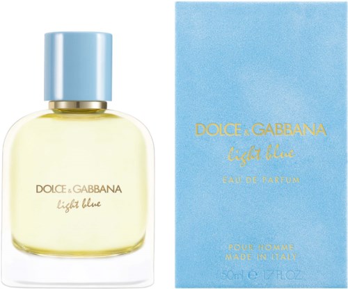 A perfume bottle and box for Dolce & Gabbana Light Blue male fragrance from Italy.