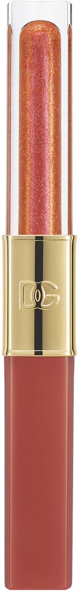 Lippenstift in einer goldenen und transparenten Hülse mit pinkem Farbton.